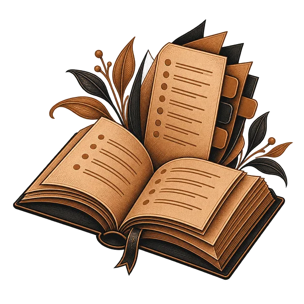 An open book with tabbed dividers marking a second contents list